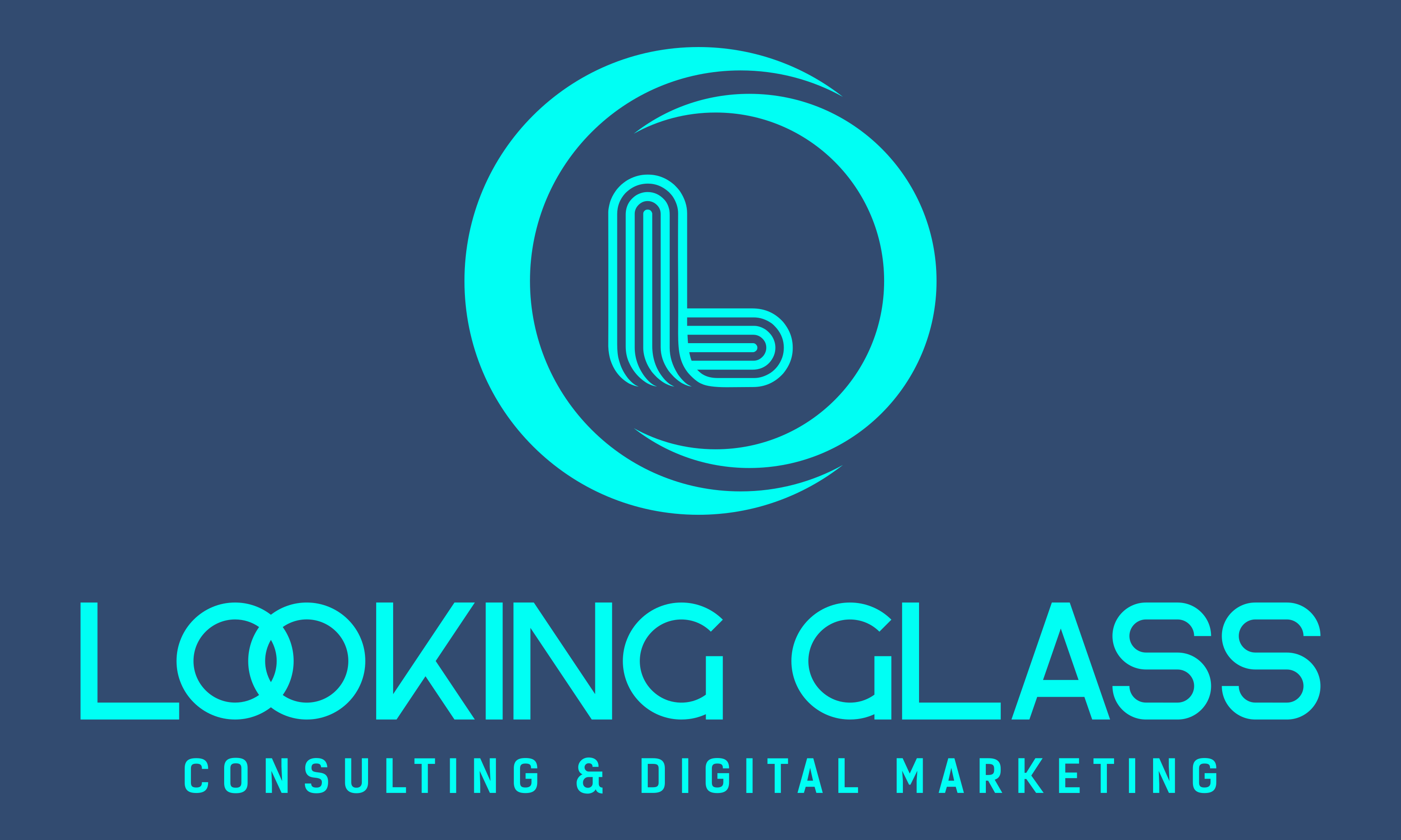 Looking Glass Consulting and Digital Marketing LLC logo in teal on a light navy background