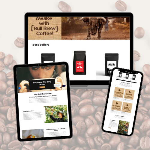 samples of coffee ecommerce website design on desktop, tablet and mobile