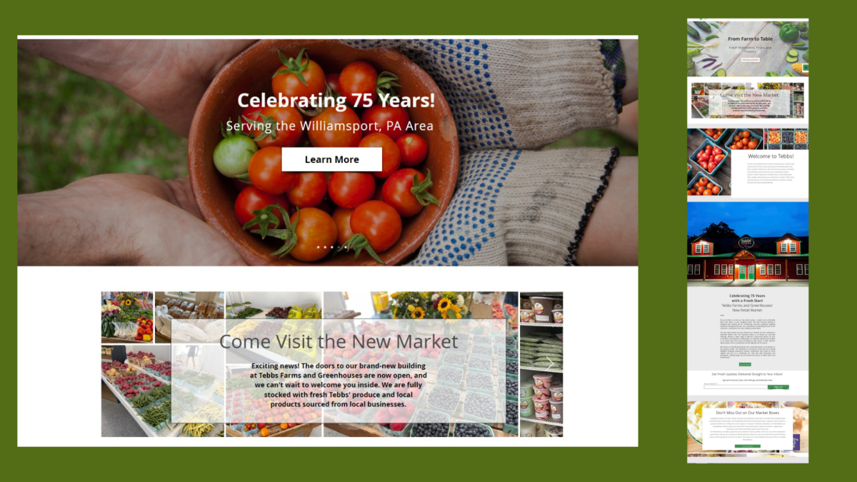 Tebbs Farms and Greenhouses Home Page Design