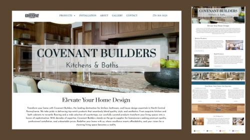 Covenant Builders Kitchens and Baths modern website homepage design.